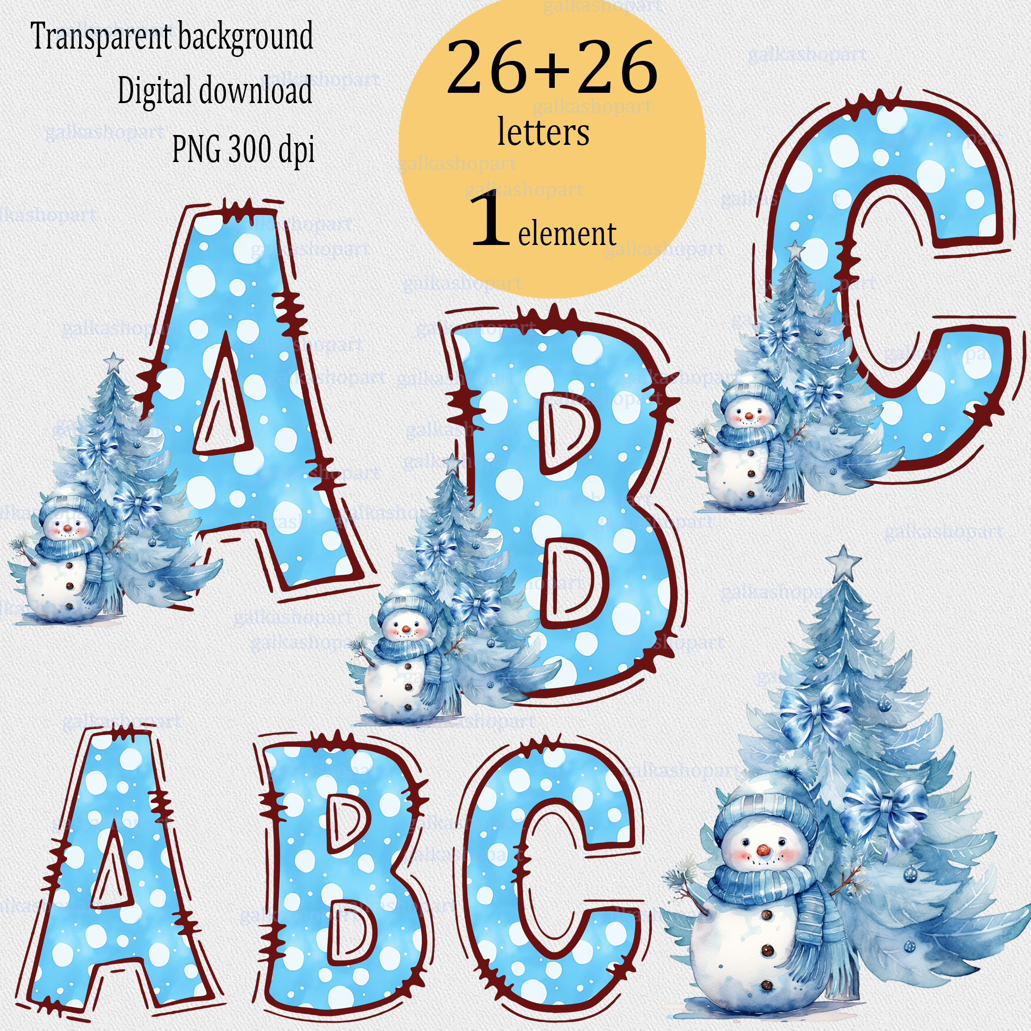 その他 Limited Winter Letter Christmas Alphabet PNG Letters: Winter Snowman & Tree Font Set