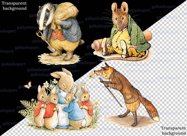 Peter Rabbit & Friends Clipart: 39 Vintage Bunny Pngs, Beatrix Potter ...