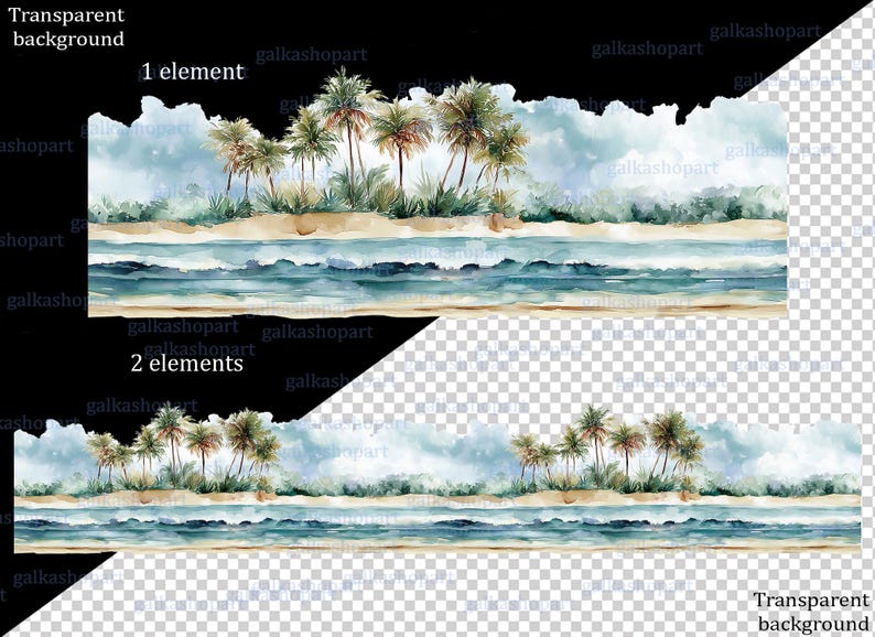 Beach Seamless Border Clipart, 6 Watercolor Coastal PNG Borders - Etsy