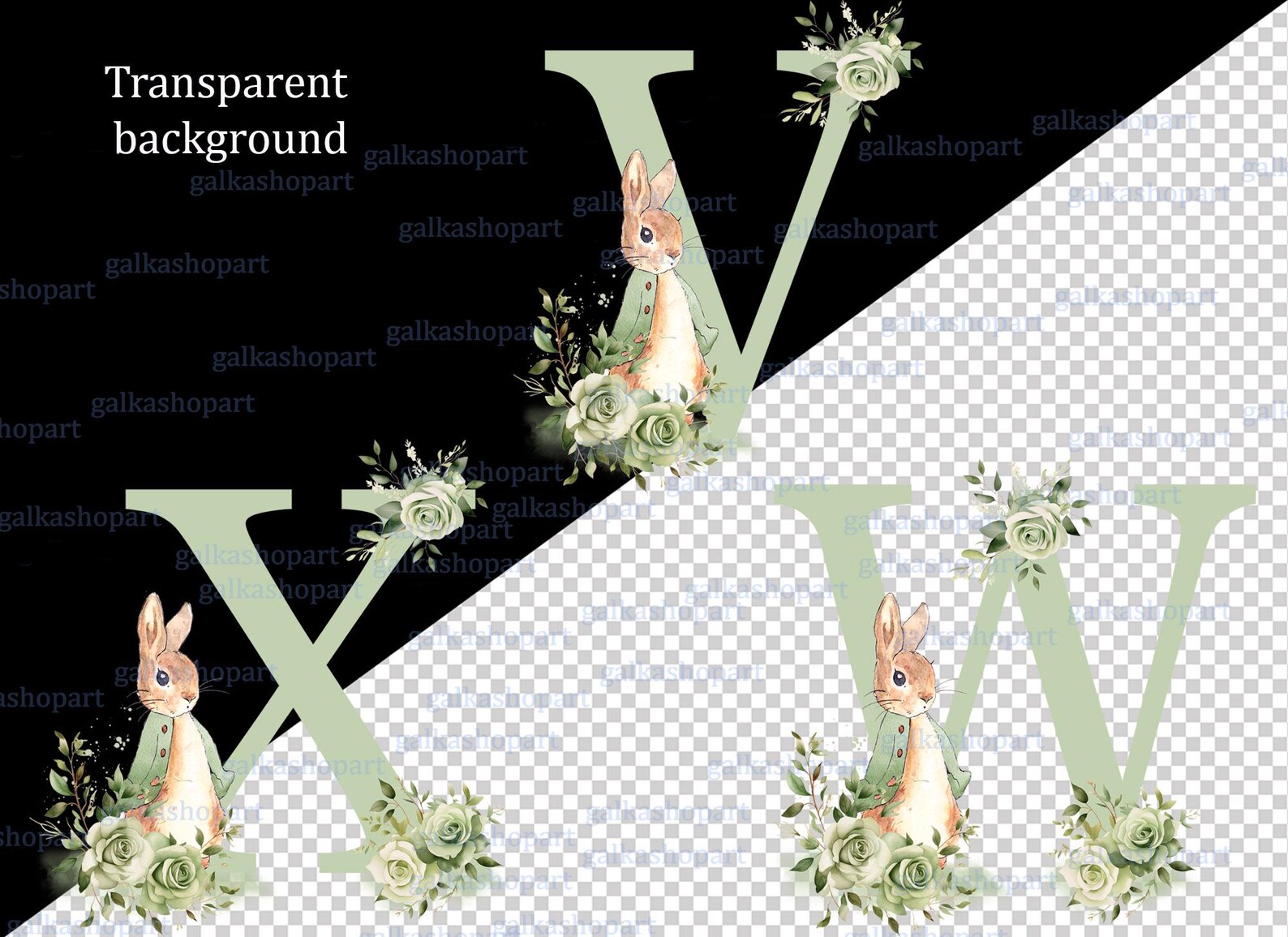 Peter Rabbit Sage Green Alphabet Clipart: Set of 26 Individual Letters ...
