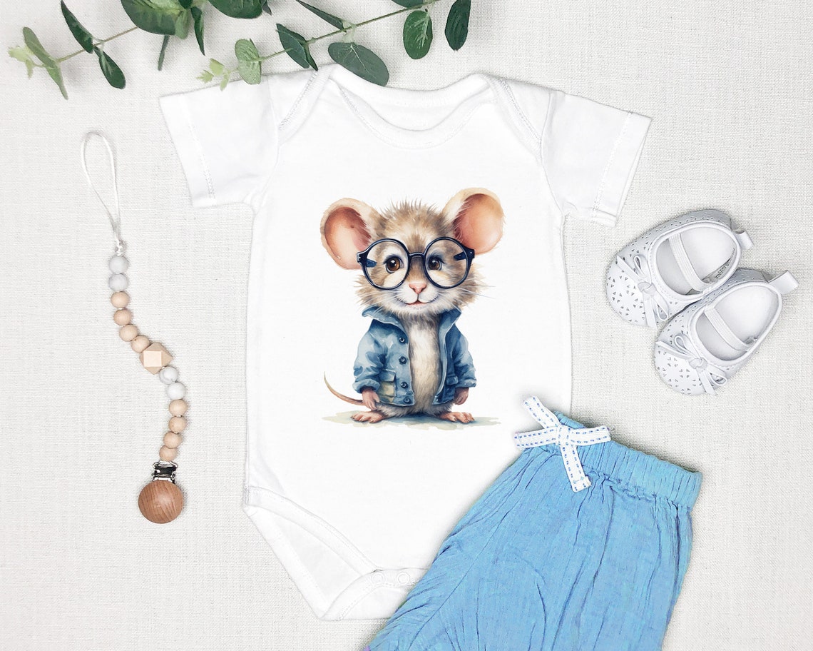 Watercolor Mouse in Glasses Clipart: Adorable Cartoon Image - Etsy