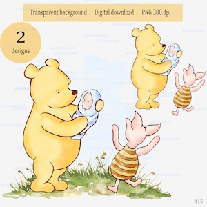 Clipart PNG &quot;Classic Winnie the Pooh and piglet with baby&quot;: Watercolor Design with Bear, Piglet for Sublimation & printing, gender neutral