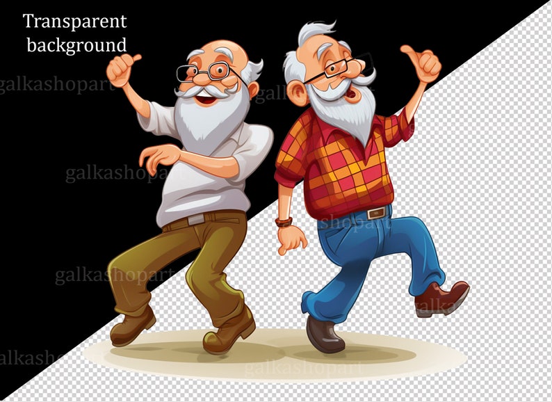 Funny Old man 12 PNG Clipart: Old Aged People, Watercolor Happy men, Cute cartoon grandfather, Gift for Grandpa, Elderly Clip Art set image 4