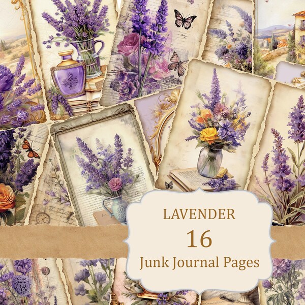 Lavender Collage Sheets, Vintage Botanical Junk Journal Kit, Ephemera Pages, Potions Book, Scrapbook, Printable Papers, Plants, Garden