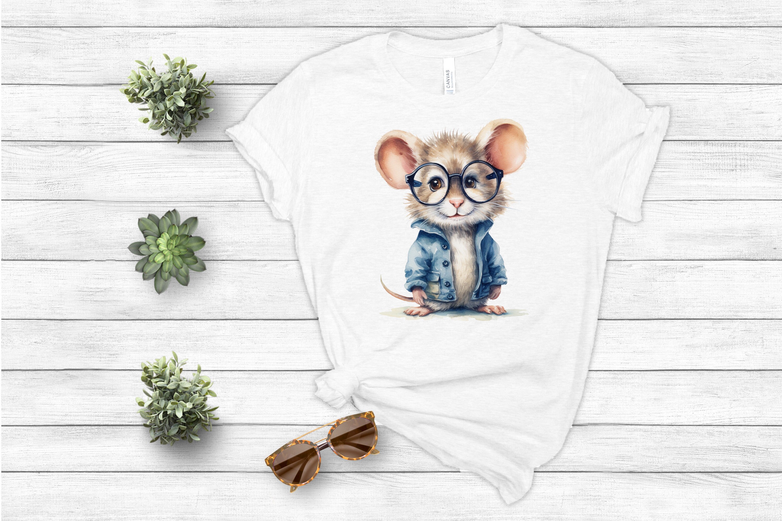 Watercolor Mouse in Glasses Clipart: Adorable Cartoon Image - Etsy