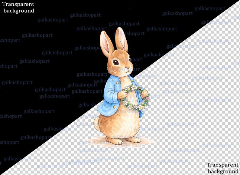 Peter Rabbit Clipart Bundle: 21 Watercolor Bunny Pngs, Storybook Garden ...
