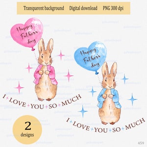 ピーターラビットのPNGデザイン：水彩画のウサギのイラスト、父の日にぴったり、お父さんへのプレゼント、昇華転写プリント用クリップアート