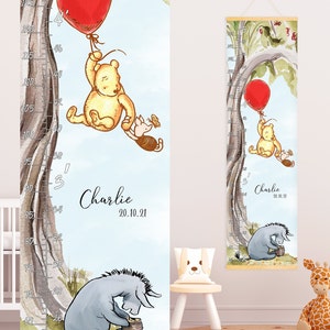 Klassische Messlatte für Winnie the Pooh und seine Freunde, personalisierte Vintage Messlatte für Winnie the Pooh, personalisierter Namensdruck, neutrales Geschlecht