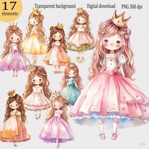 Niedliche kleine Prinzessin aquarelliert Sublimation Clipart PNG: Entzückende Kinderzimmer Dekoration, Anime Prinzessin, schöne Pastell Prinzessin Puppe