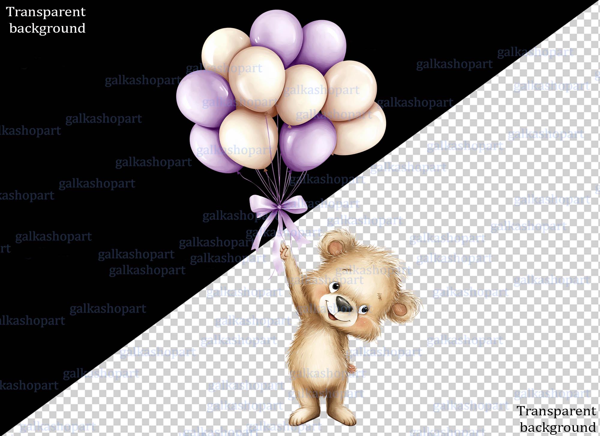Cute Teddy Bear Balloon PNG – Watercolor Baby Shower or Birthday ...