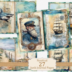 Vintage Nautical Adventures, Junk Journal Kit printable, Sea Ephemera Pack, Shabby Chic Beach, Marine Download, Digital Journaling Supplies