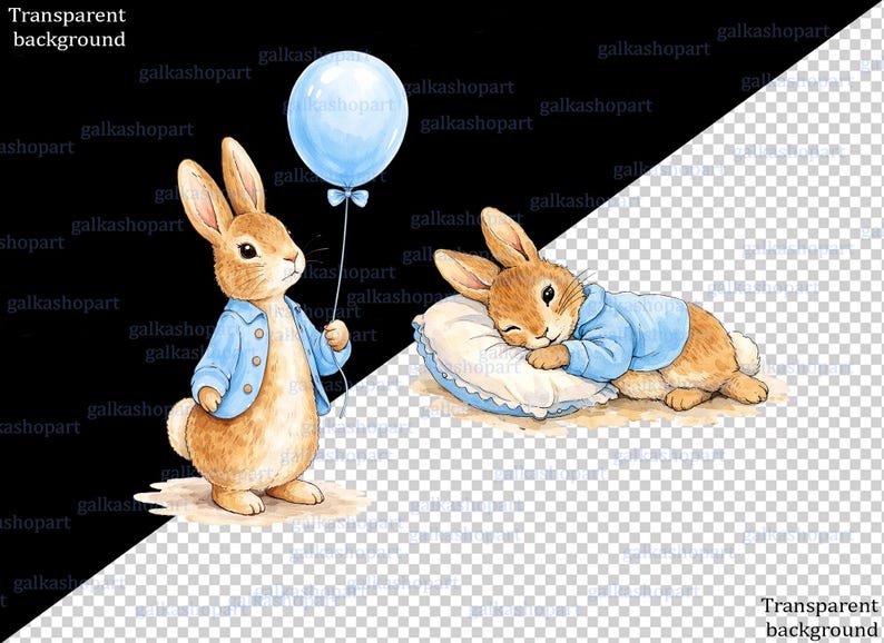 Peter Rabbit Clipart Bundle: 21 Watercolor Bunny Pngs, Storybook Garden ...