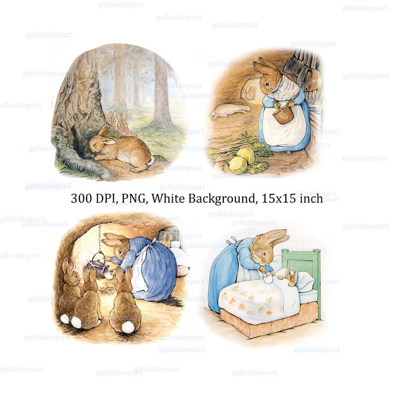 Peter Rabbit Scene Drawing Peter Rabbit Clipart Set: 33 Vintage Watercolor Pngs, Storybook Bunny ...