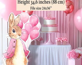 Peter Rabbit downloadable big decor cutout, Rustic pink flopsy bunny birthday party Girl printable stand up prop Backyard standee decoration