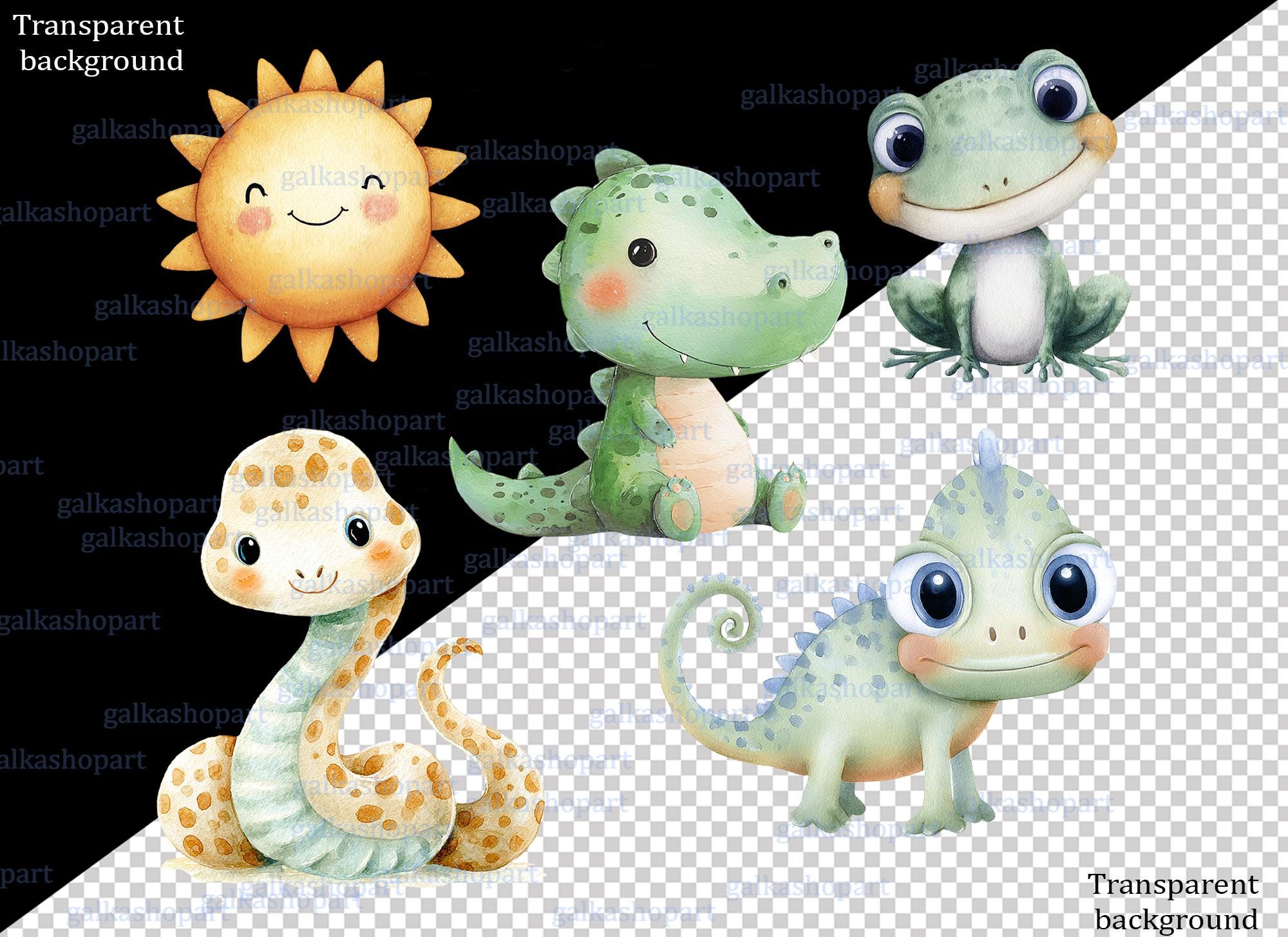 Safari Baby Animals Clipart: Watercolor Jungle Animals PNG Bundle, Lion ...