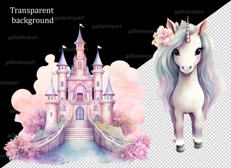 Pastel Unicorn Clipart Set PNG: Watercolor Rainbow Pony, Princess ...