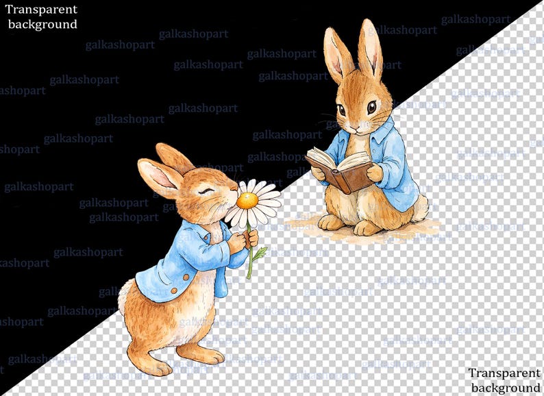 Peter Rabbit Clipart Bundle: 21 Watercolor Bunny Pngs, Storybook Garden ...