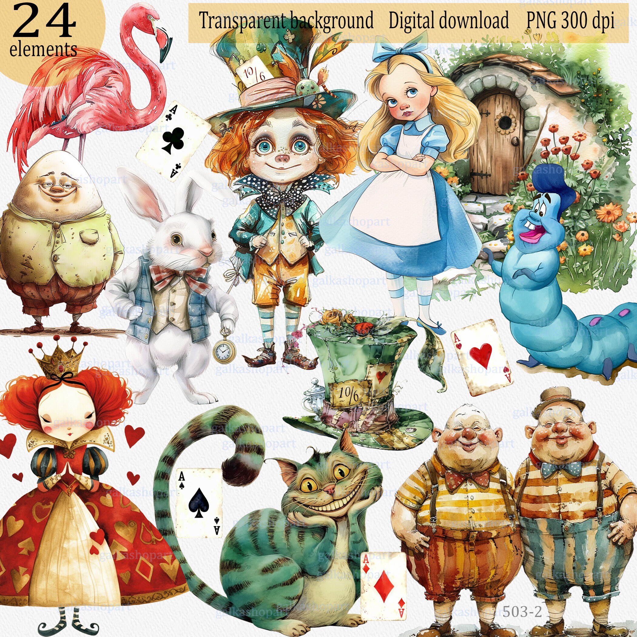 Alice in Wonderland PNG Clipart: Watercolor Fairytale