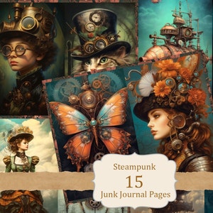 Steampunk Junk Journal Kit: Vintage Mechanical Ephemera, Industrial Victorian Printable Paper for Digi Scrapbooking & Collage Craft Projects