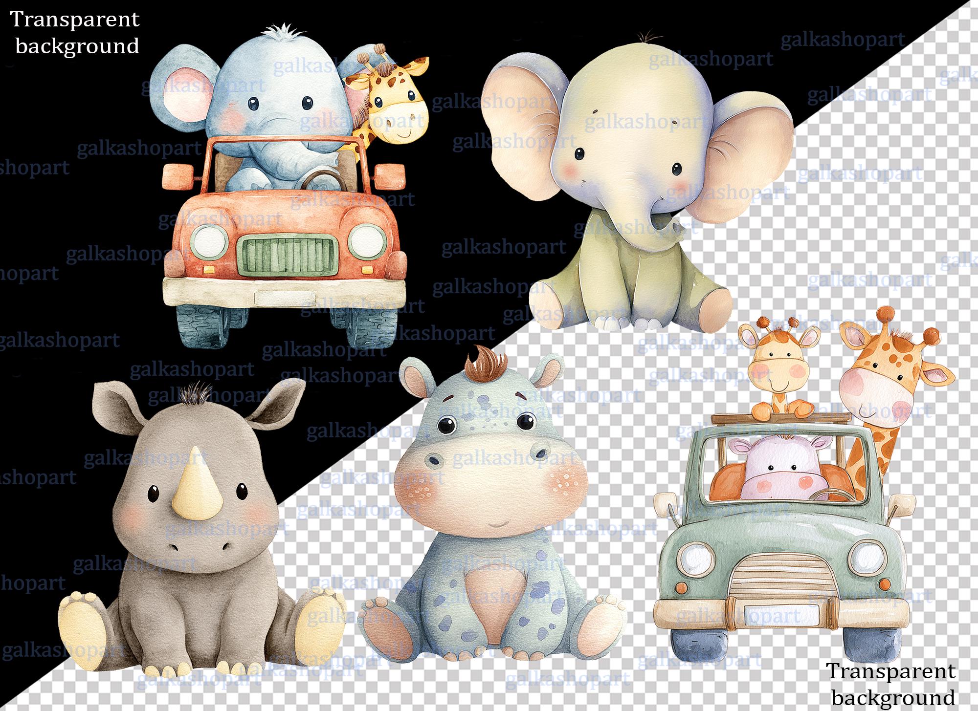 Safari Baby Animals Clipart: Watercolor Jungle Animals PNG Bundle, Lion ...