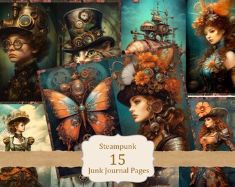 Steampunk Junk Journal Kit, Vintage Journal Papers, Printable pages, Digi Kit