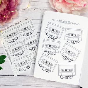 Black And White Mixtape Playlist Tracker Planner Stickers | Decorative & Functional Planning | Song | Retro Tapes | Music | Media