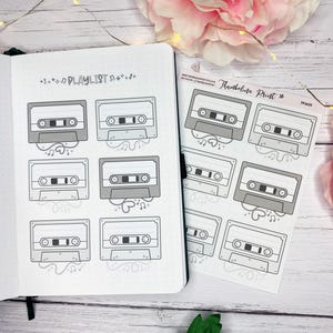Grey Mixtape Playlist Tracker Planner Stickers | Decorative & Functional Planning | Song | Retro Tapes | Music | Media