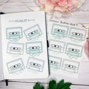 Turquoise Blue Mixtape Playlist Tracker Planner Stickers | Decorative & Functional Planning | Song | Retro Tapes | Music | Media