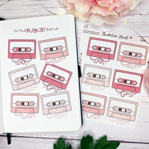 Red Mixtape Playlist Tracker Planner Stickers | Decorative & Functional Planning | Song | Retro Tapes | Music | Media