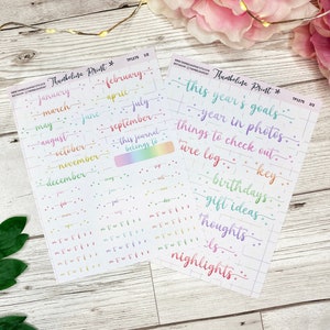 Rainbow Script Yearly Journal Setup Kit | Decorative & Functional Planning | Journal Stickers | Journal Theme | Decorative Stickers
