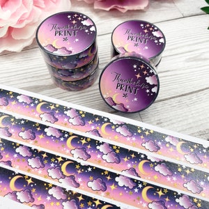 Fiery Sky holografische folie washitape | Decoratieve en functionele planning | Decoratieve tape | Papiertape | Wolken | Donker | Hemels | Maan