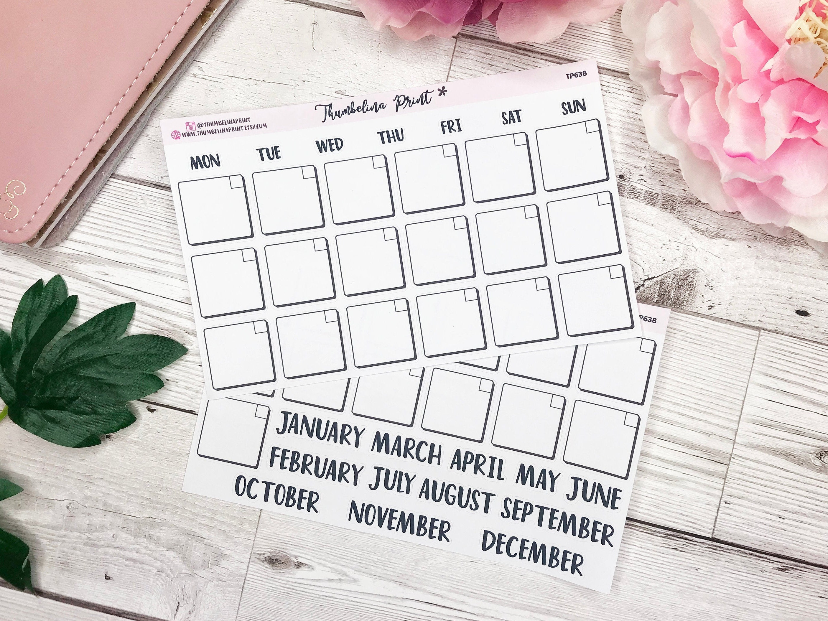 Monthly Calendar Template Stickers Decorative & Functional Etsy