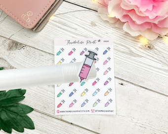 Syringe Planner Stickers | Decorative & Functional Planning | Medication | Jabs | Injections | Diabetes | Mini Icons | Icon Stickers