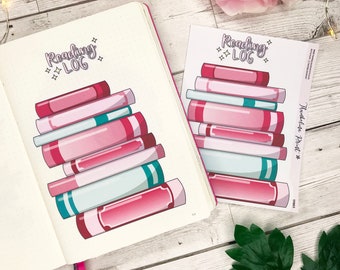 Book Stack Reading Log Sticker In Our Christmas Colours | Decorative & Functional Planner | Bullet Journal | Book Log | Reading Tracker