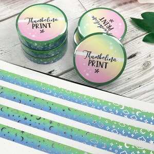 Blue Green Storm Silver Foil Washi Tape | Decorative & Functional Planning | Decorative Tape | Paper Tape | Stars | Celestial | Storm