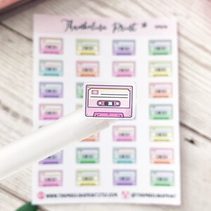 Retro plakband plannerstickers | Decoratieve en functionele planning | Muziekstickers | Mixtapes | Cassette | Banden | Minipictogrammen | Pictogrammenstickers