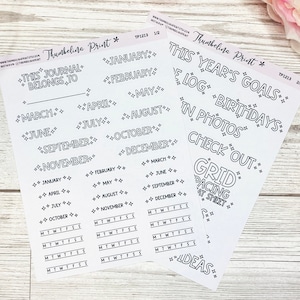 Colour In Yearly Journal Setup Kit | Decorative & Functional Planning | Journal Stickers | Journal Theme | Decorative Stickers | Year Setup