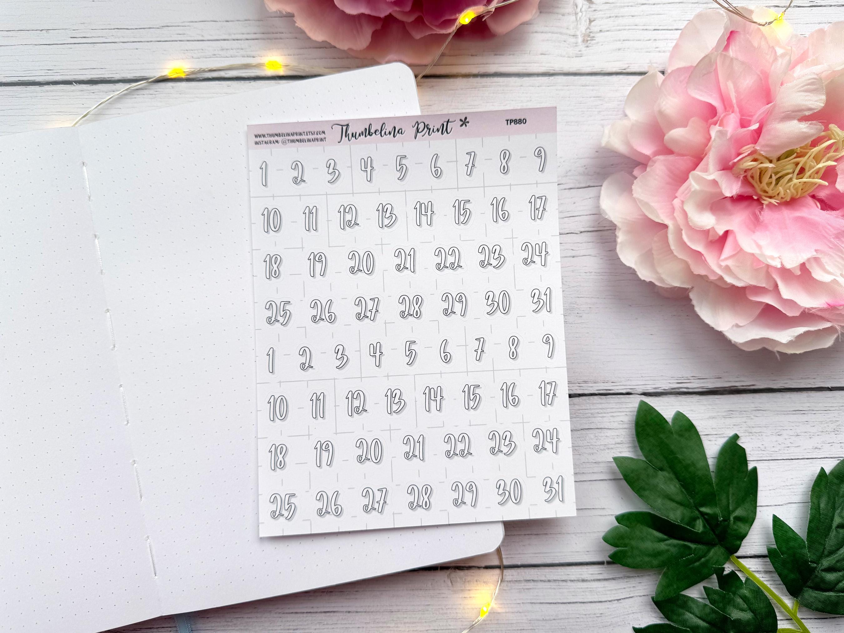 Scrolling Cursive Date Cursive Colour in Monthly Number Planner Stickers | Decorative ...