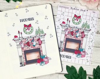 Titelpagina feestelijke open haard | Decoratieve en functionele planning | Bullet Journal-stickers | Bullet Journal-thema | Decoratieve stickers