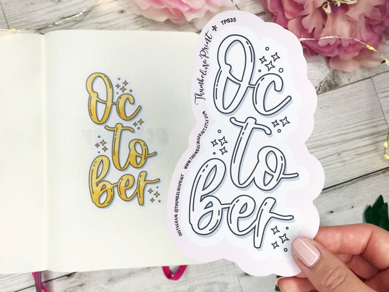 October Script Graphic Stacked 'october' Script Title Planner Stickers | Decorative ...