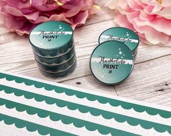 Cinta Washi con diseño festoneado verde bosque / Decoración y funcionalidad / Cinta decorativa / Cinta de papel / Vieiras / Pino / Verde oscuro