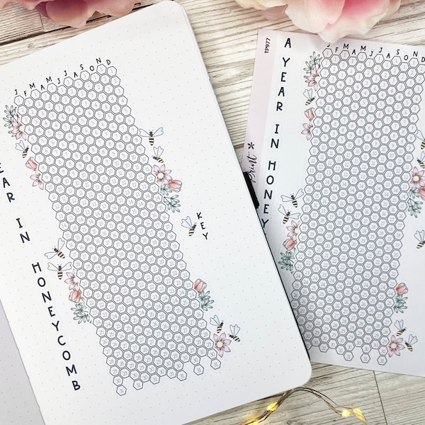 Year In Honeycomb Planner Stickers | Bullet Journal | Notes Pages | Decorative & Functional Planning | Year At A Glance | Yearly Tracker