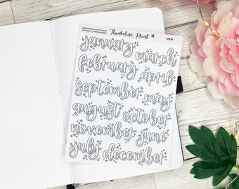 Cursive Stars Outline Monthly Script Planner Stickers | Decorative & Functional Planning | Journal Stickers | Script Stickers | Month Header