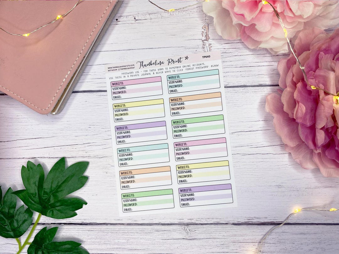 Password Log Planner Stickers | Decorative & Functional Planning ...