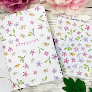 Adesivos decorativos/planejador de página de título com flores dispersas | Planejamento decorativo e funcional | Diário | Página de título | Floral