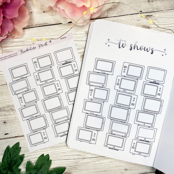 TV Towers Planner Stickers In Black And White | Journal | Notes Page | Decorative & Functional Planning | TV Stack | Television Tracker