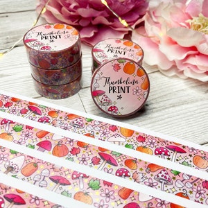 Fita Washi de folha holográfica com remendo de abóbora | Planejamento Decorativo e Funcional | Fita Decorativa | Fita de papel | Outono | Outono | Cogumelo venenoso