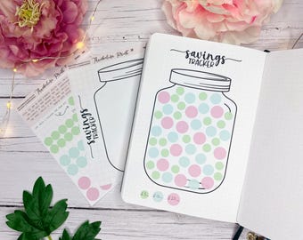 Savings Jar Tracker Stickers | Saving Money Stickers | Decorative & Functional Planning | Journal Stickers | Notes Page Stickers