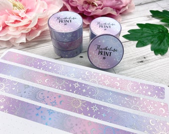 Lilac Galaxy Holographic Silver Foil Washi Tape | Decorative & Functional Planning | Decorative Tape | Paper Tape | Celestial | Space