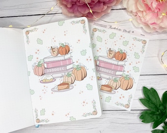 Página de título de Pumpkin Pages / Planificación decorativa y funcional / Pegatinas para diario / Tema del diario / Pegatina decorativa / Libros / Lectura / Otoño